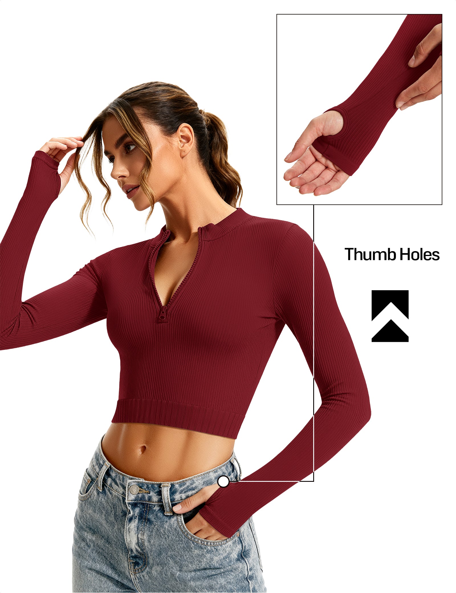 Ribbed Half-Zip Turtleneck Crop Top