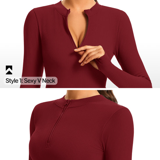 Ribbed Half-Zip Turtleneck Crop Top