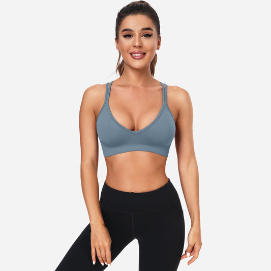 VEQING Seamless V-Neck Women Sports Bras for Small Chests Blue