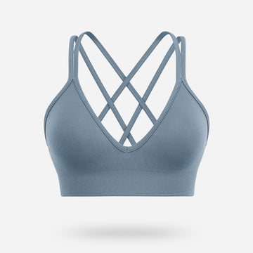 VEQING Seamless V-Neck Women Sports Bras for Small Chests Blue