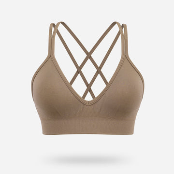 VEQING Seamless V-Neck Women Sports Bras for Small Chests Brown
