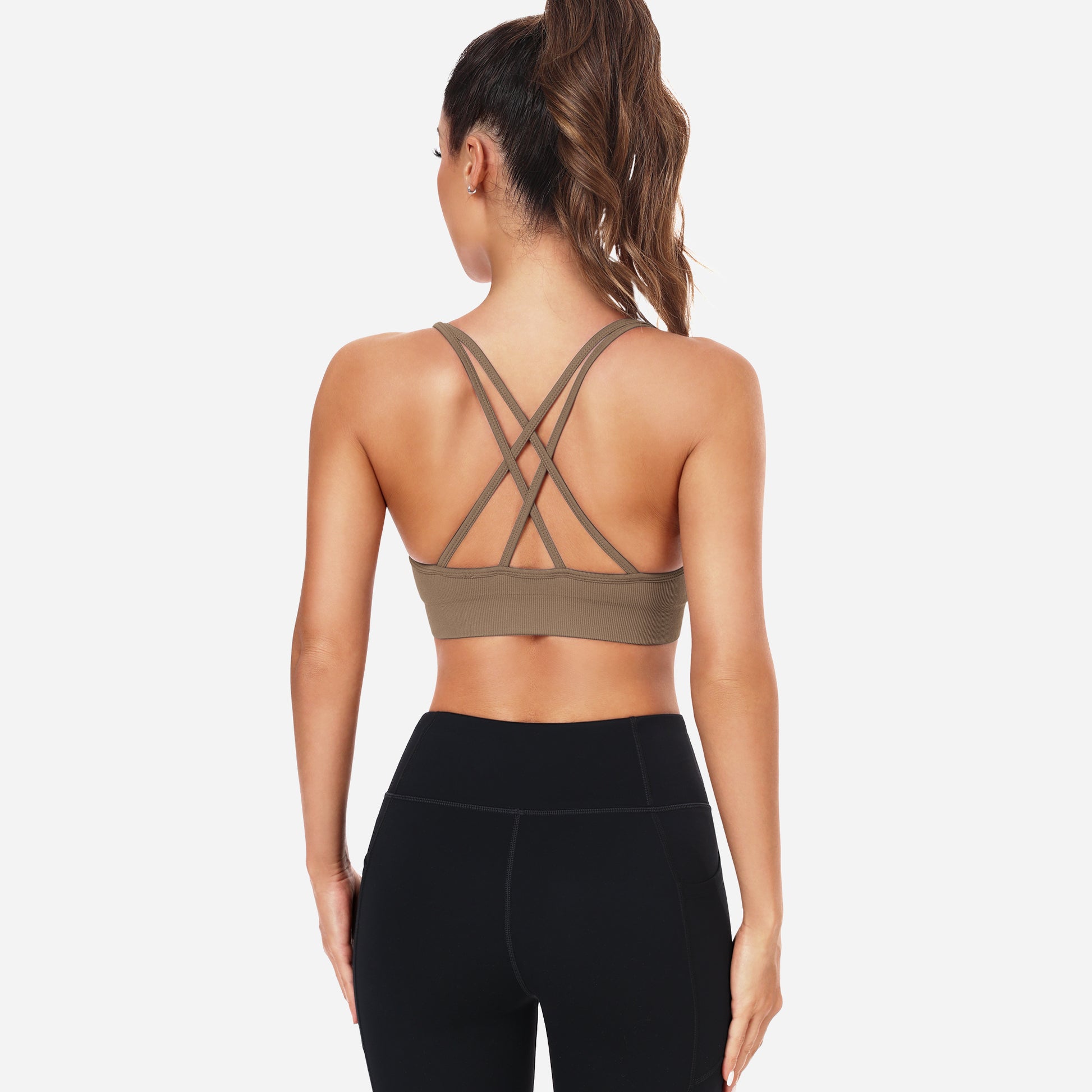 VEQING Seamless V-Neck Women Sports Bras for Small Chests Brown