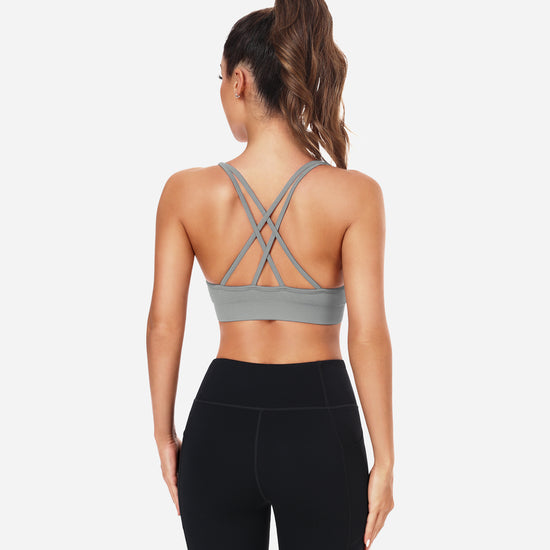 VEQING Seamless V-Neck Women Sports Bras for Small Chests Grey