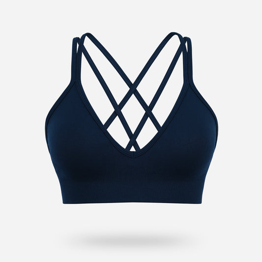VEQING Seamless V-Neck Women Sports Bras for Small Chests Navy