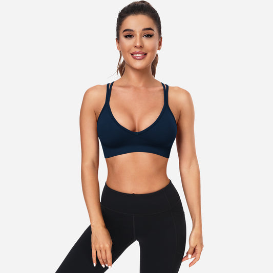 VEQING Seamless V-Neck Women Sports Bras for Small Chests Navy