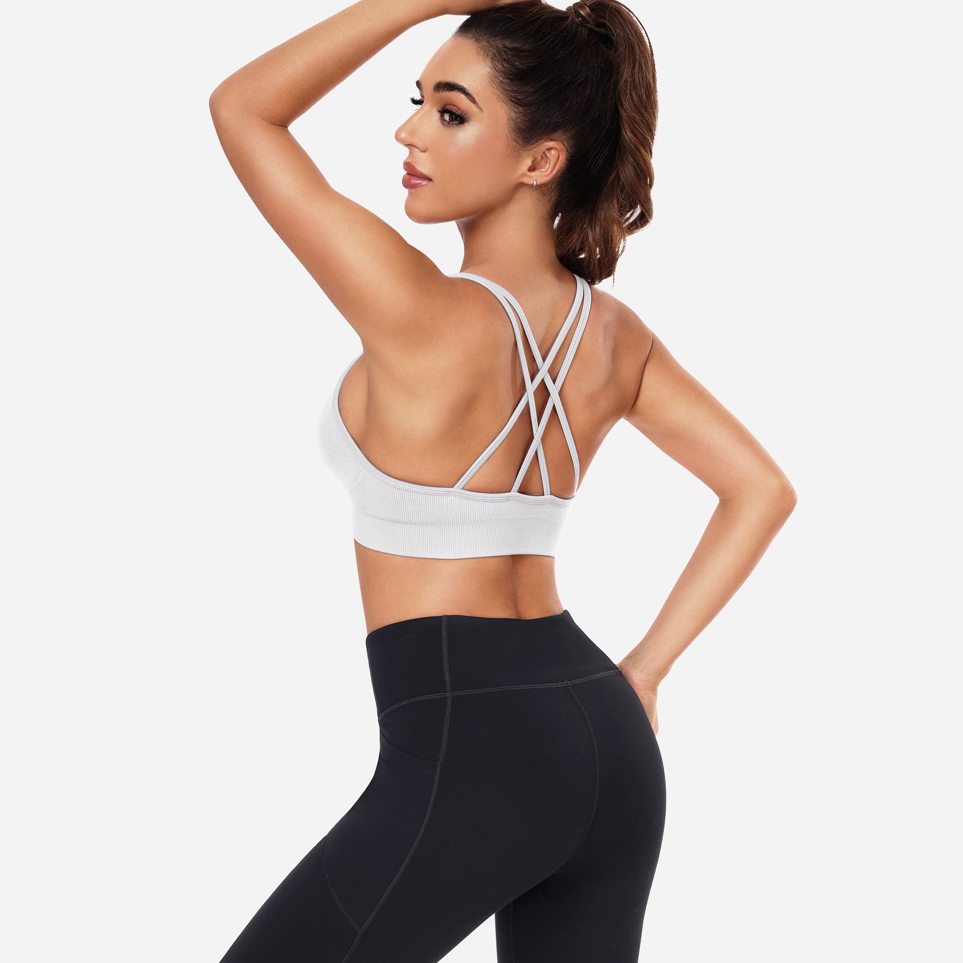 VEQING Seamless V-Neck Women Sports Bras for Small Chests White