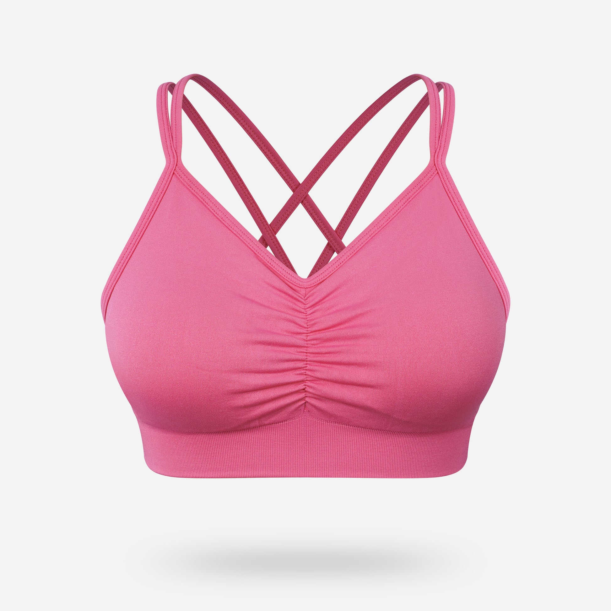 VEQKING Ruched Sports Bras for Women Large Bust, Seamless Padded Strappy Medium Support Yoga Bra Hot Pink
