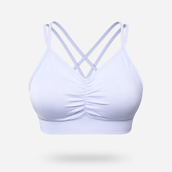 VEQKING Ruched Sports Bras for Women Large Bust, Seamless Padded Strappy Medium Support Yoga Bra Light Purple