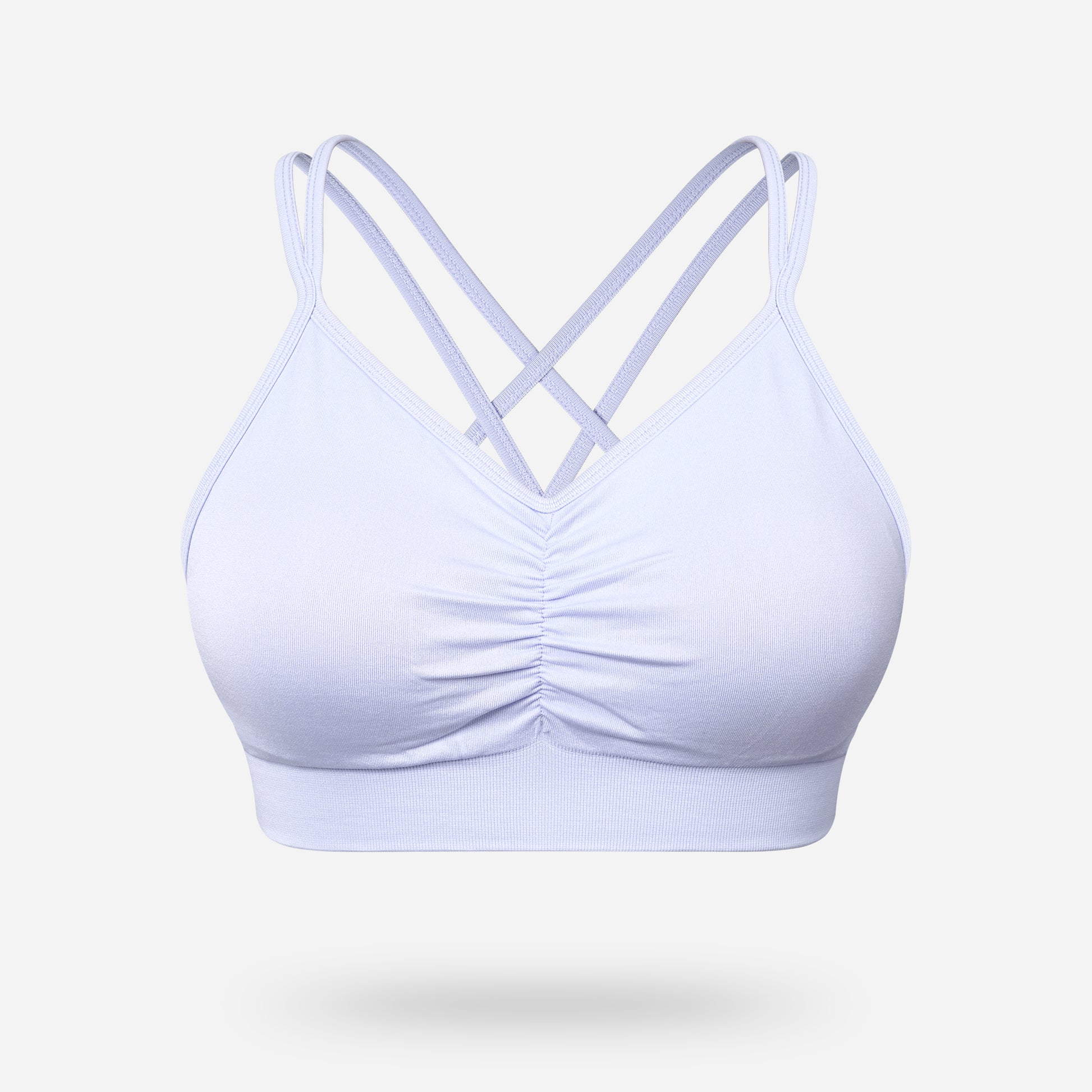 VEQKING Ruched Sports Bras for Women Large Bust, Seamless Padded Strappy Medium Support Yoga Bra Light Purple