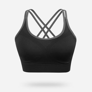 VEQKING Strappy Women's Sports Bras for Cross-Back Running with Removable Padding Black