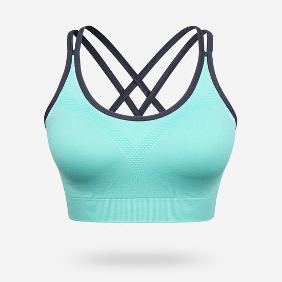 VEQKING Strappy Women's Sports Bras for Cross-Back Running with Removable Padding Blue