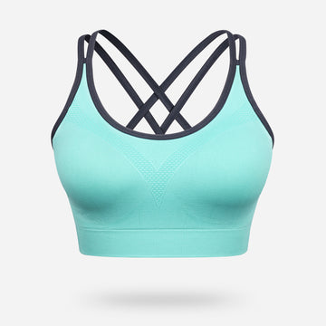 VEQKING Strappy Women's Sports Bras for Cross-Back Running with Removable Padding Blue