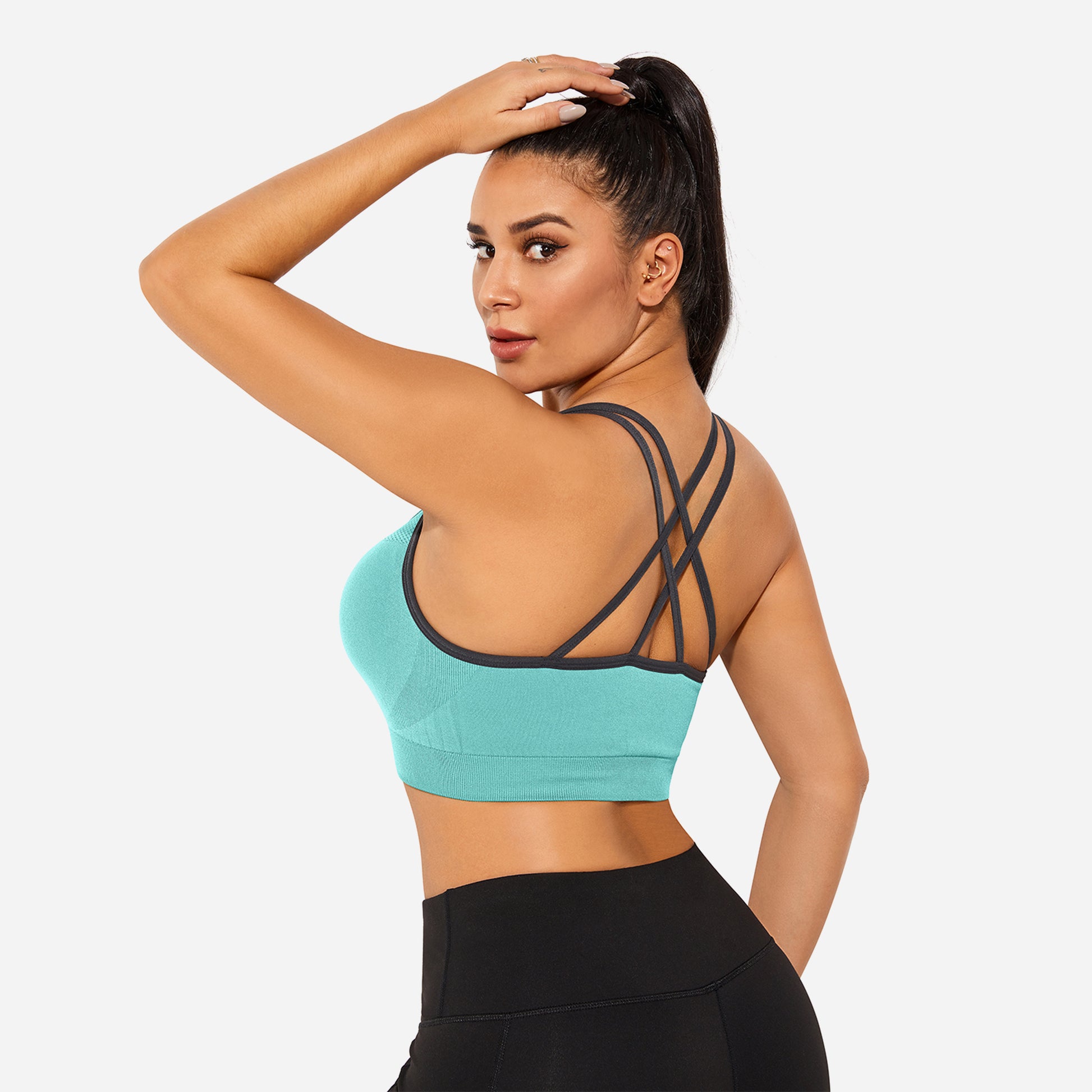 VEQKING Strappy Women's Sports Bras for Cross-Back Running with Removable Padding Blue