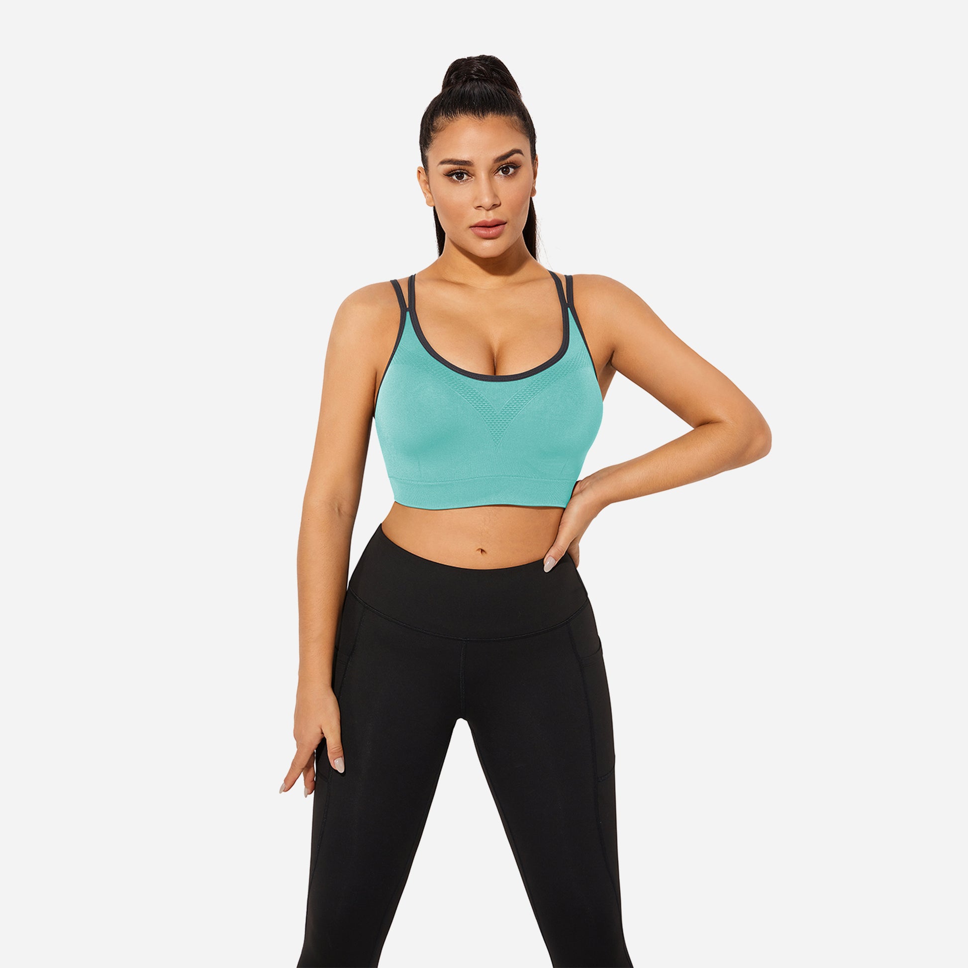 VEQKING Strappy Women's Sports Bras for Cross-Back Running with Removable Padding Blue