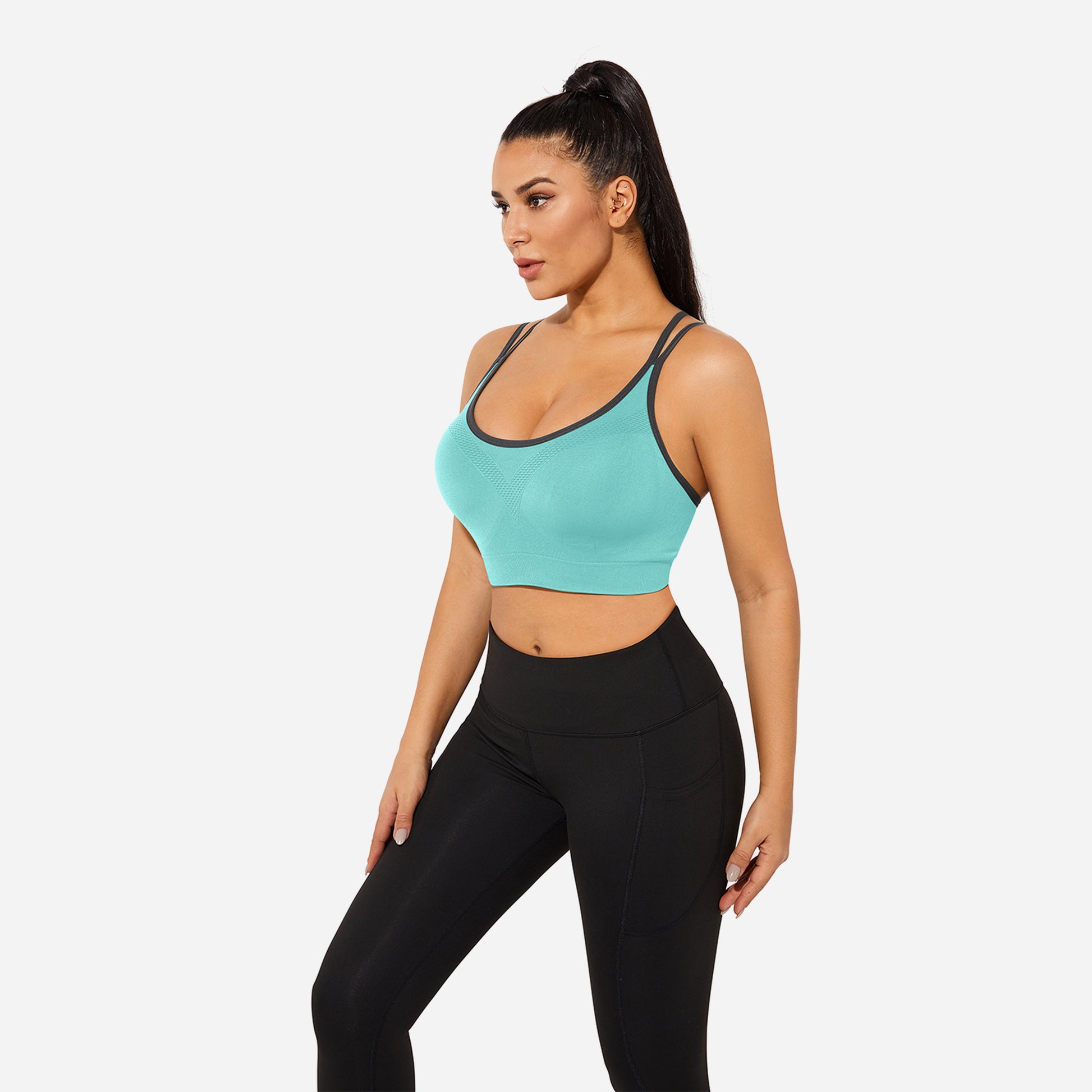 VEQKING Strappy Women's Sports Bras for Cross-Back Running with Removable Padding Blue
