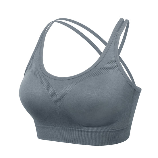 VEQKING Strappy Women's Sports Bras for Cross-Back Running with Removable Padding Blue Grey
