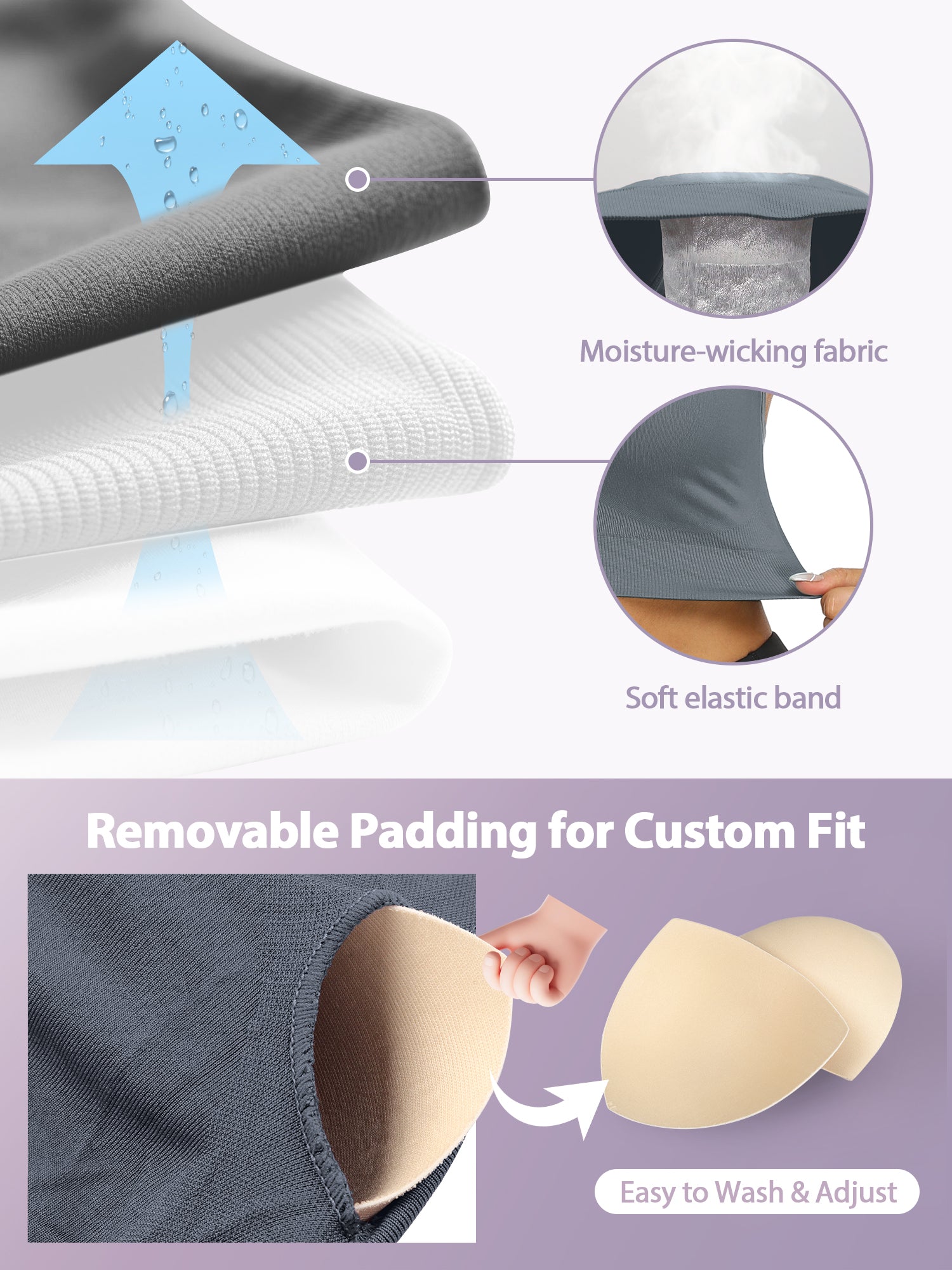 VEQKING Strappy Women's Sports Bras for Cross-Back Running with Removable Padding Blue Grey