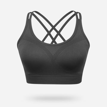 VEQKING Strappy Women's Sports Bras for Cross-Back Running with Removable Padding Grey