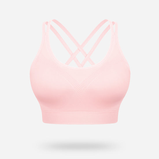 VEQKING Strappy Women's Sports Bras for Cross-Back Running with Removable Padding Pink