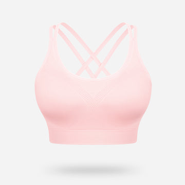 VEQKING Strappy Women's Sports Bras for Cross-Back Running with Removable Padding Pink