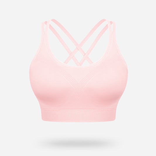 VEQKING Strappy Women's Sports Bras for Cross-Back Running with Removable Padding Pink