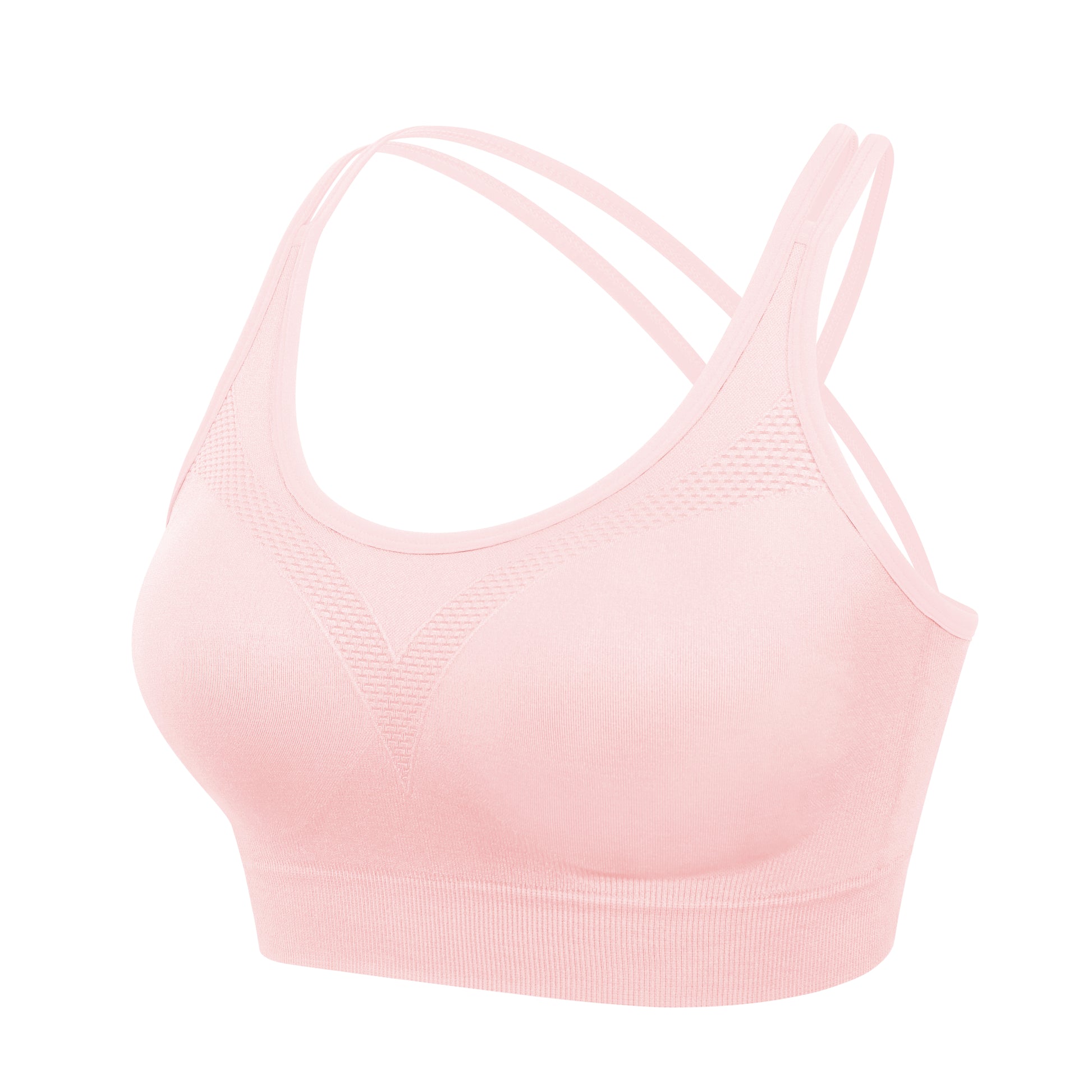 VEQKING Strappy Women's Sports Bras for Cross-Back Running with Removable Padding Pink