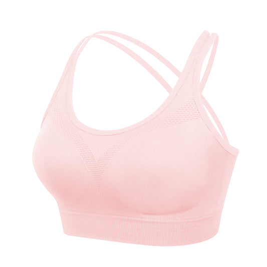 VEQKING Strappy Women's Sports Bras for Cross-Back Running with Removable Padding Pink