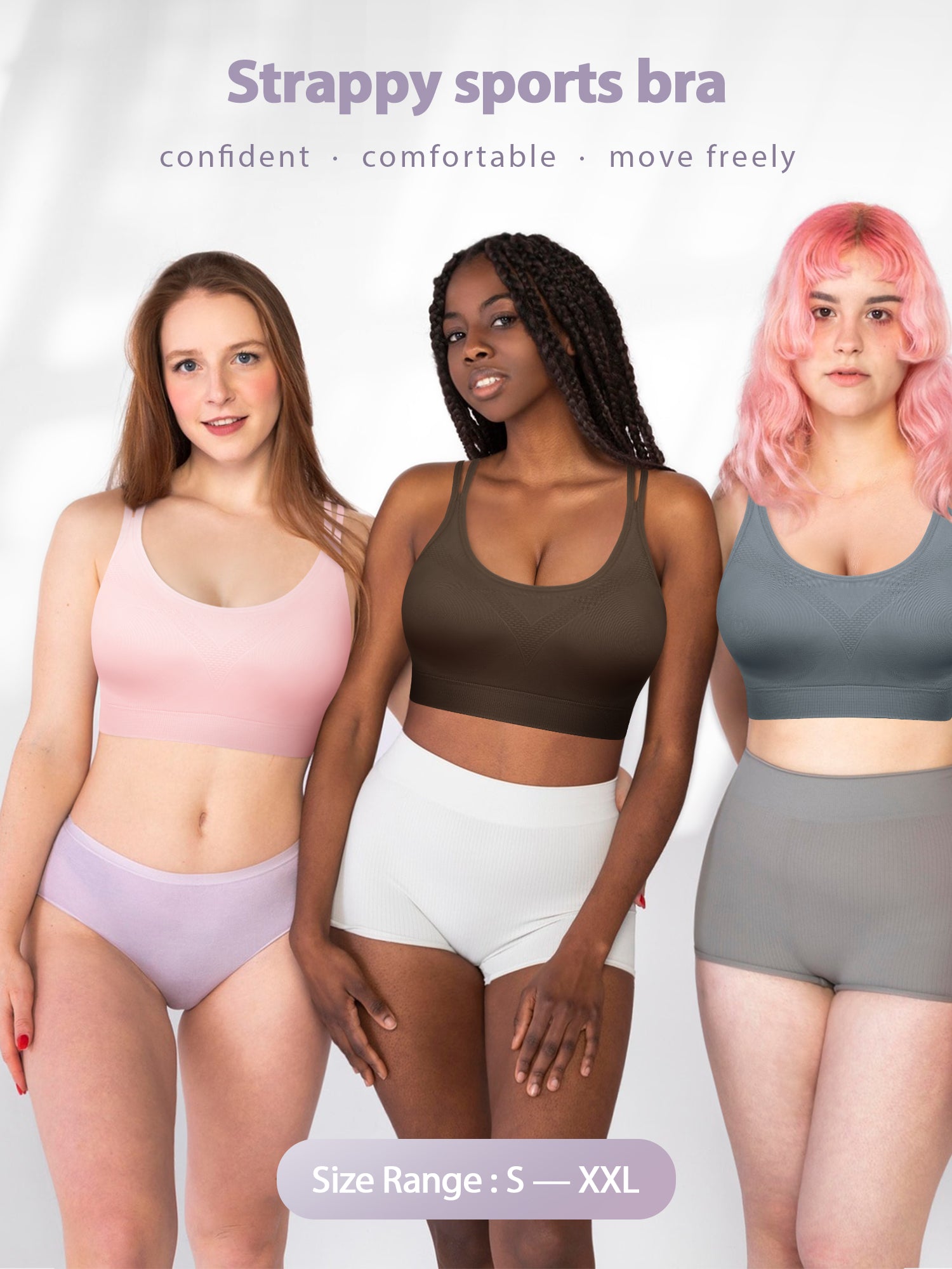 VEQKING Strappy Women's Sports Bras for Cross-Back Running with Removable Padding Pink