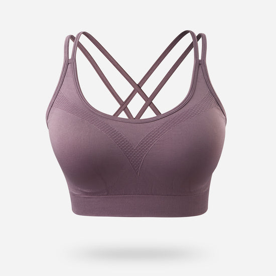 VEQKING Strappy Women's Sports Bras for Cross-Back Running with Removable Padding Purple