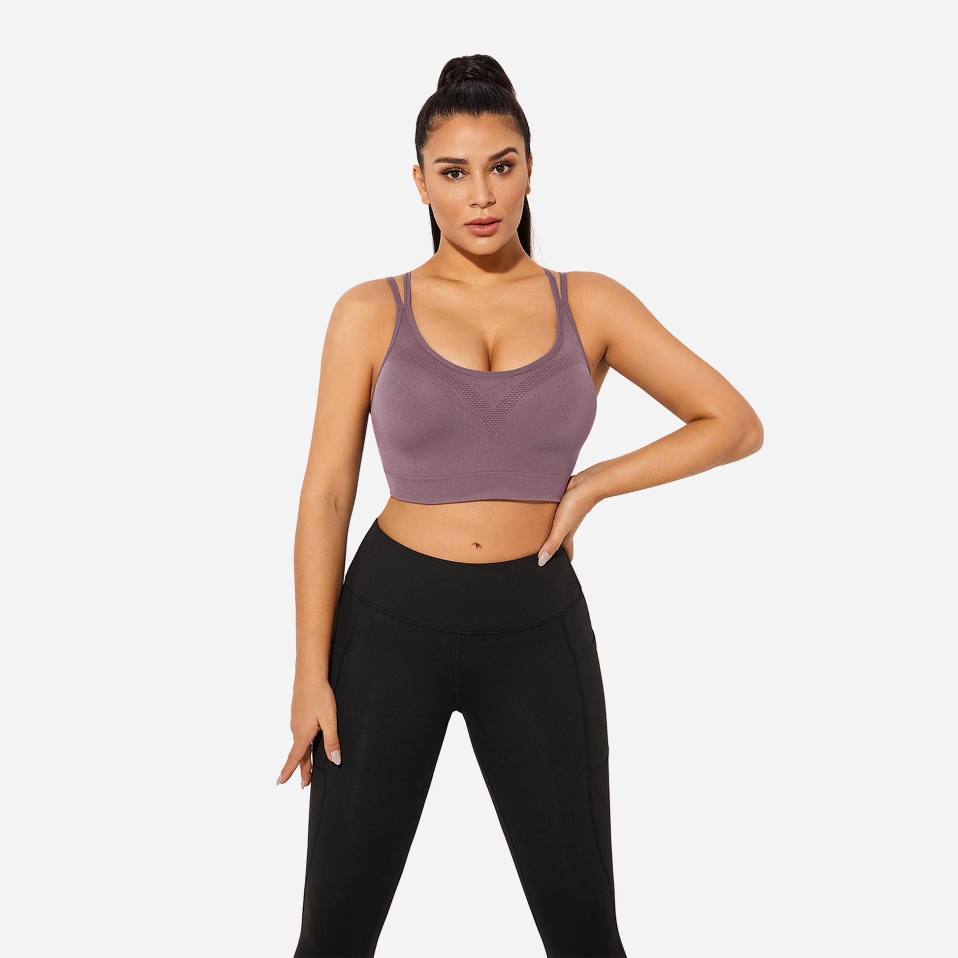 VEQKING Strappy Women's Sports Bras for Cross-Back Running with Removable Padding Purple