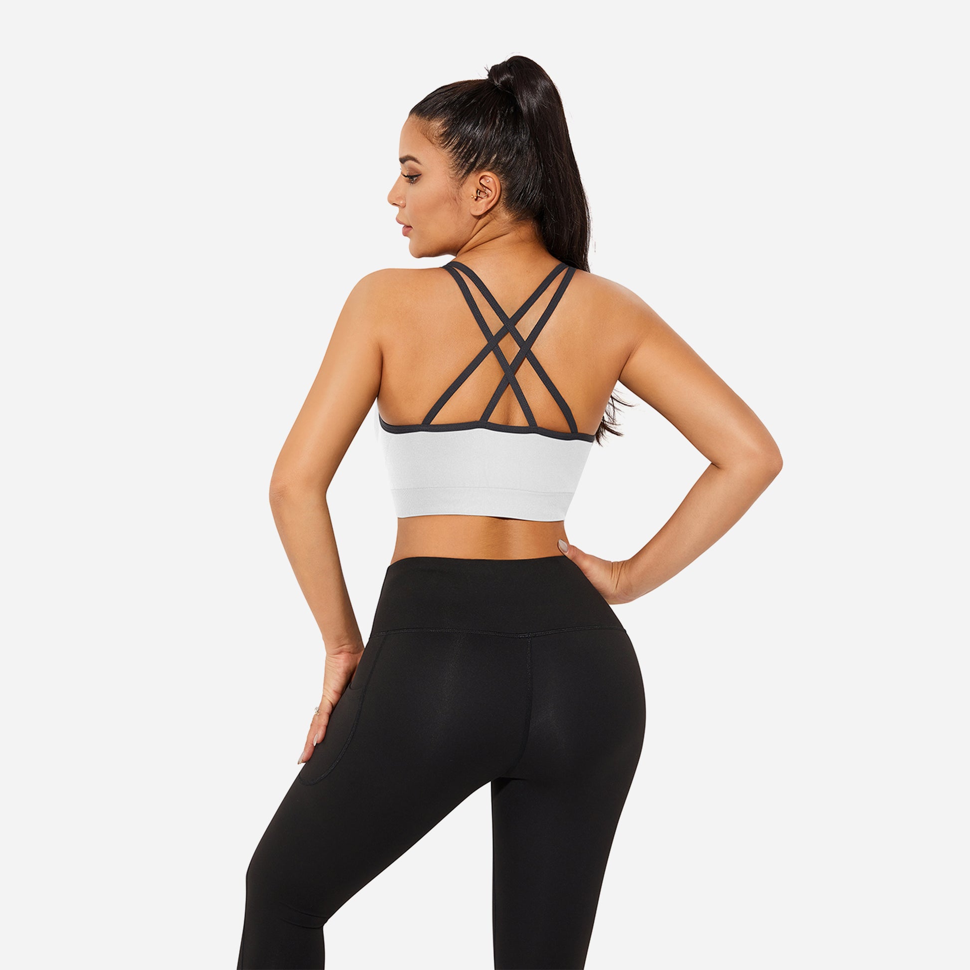 VEQKING Strappy Women's Sports Bras for Cross-Back Running with Removable Padding White