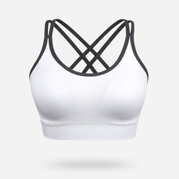 VEQKING Strappy Women's Sports Bras for Cross-Back Running with Removable Padding White