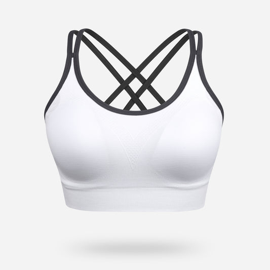 VEQKING Strappy Women's Sports Bras for Cross-Back Running with Removable Padding White