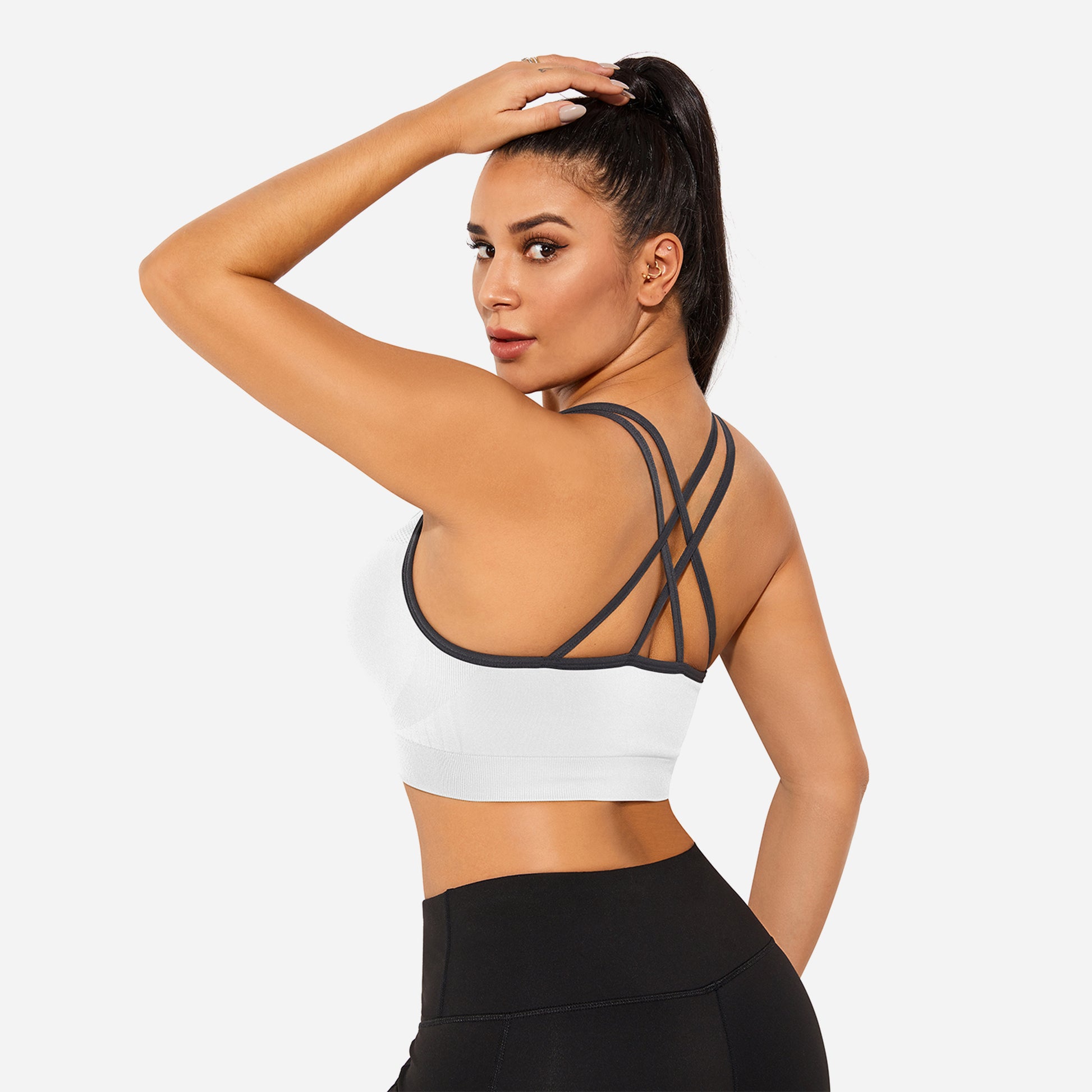 VEQKING Strappy Women's Sports Bras for Cross-Back Running with Removable Padding White