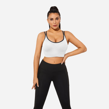 VEQKING Strappy Women's Sports Bras for Cross-Back Running with Removable Padding White
