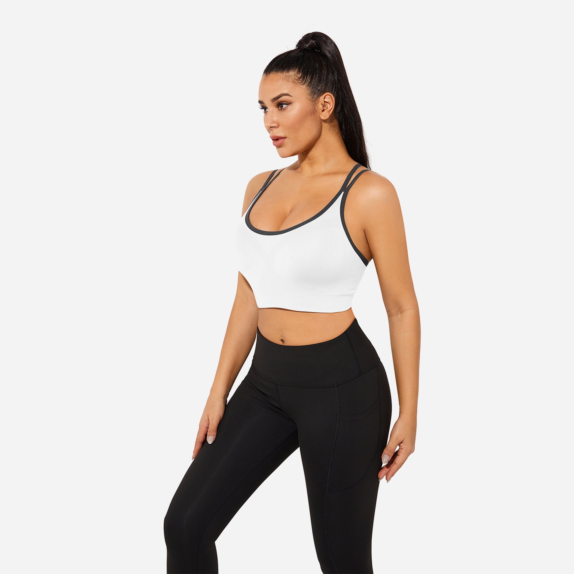 VEQKING Strappy Women's Sports Bras for Cross-Back Running with Removable Padding White