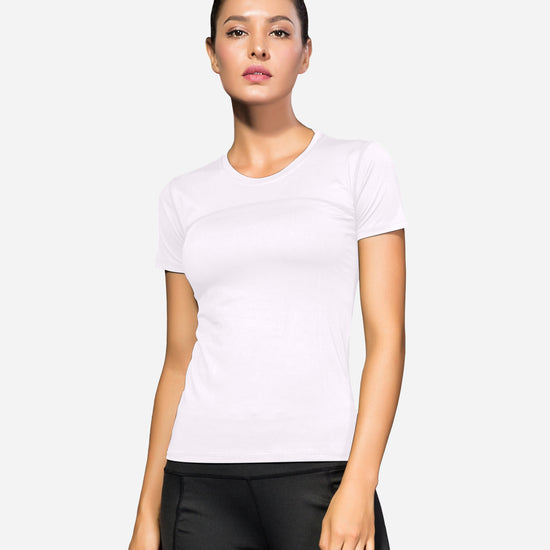 VEQKING Women's Compression T-Shirt Moisture‑Wicking, Quick‑Dry Activewear for Gym, Yoga & Running White