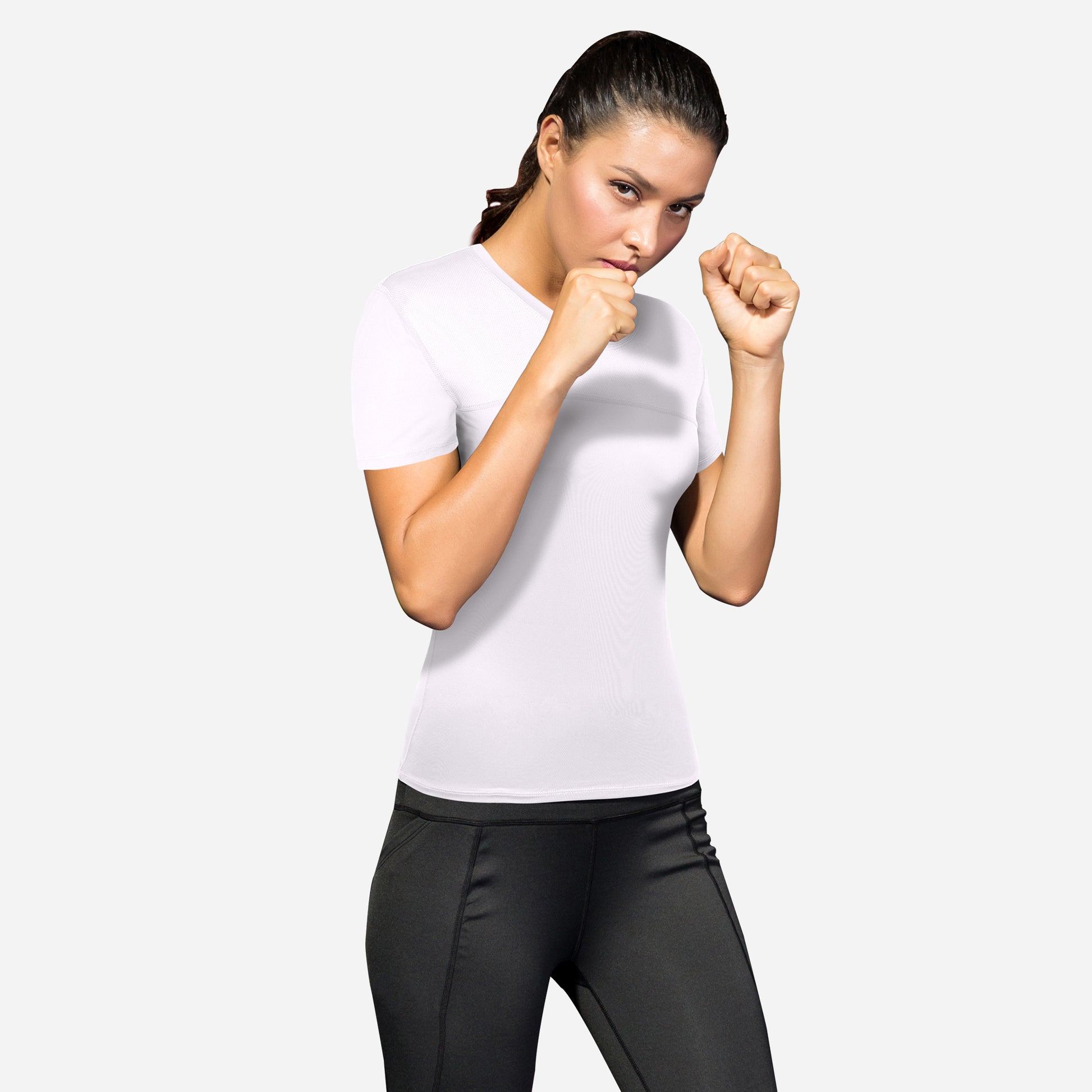 VEQKING Women's Compression T-Shirt Moisture‑Wicking, Quick‑Dry Activewear for Gym, Yoga & Running White