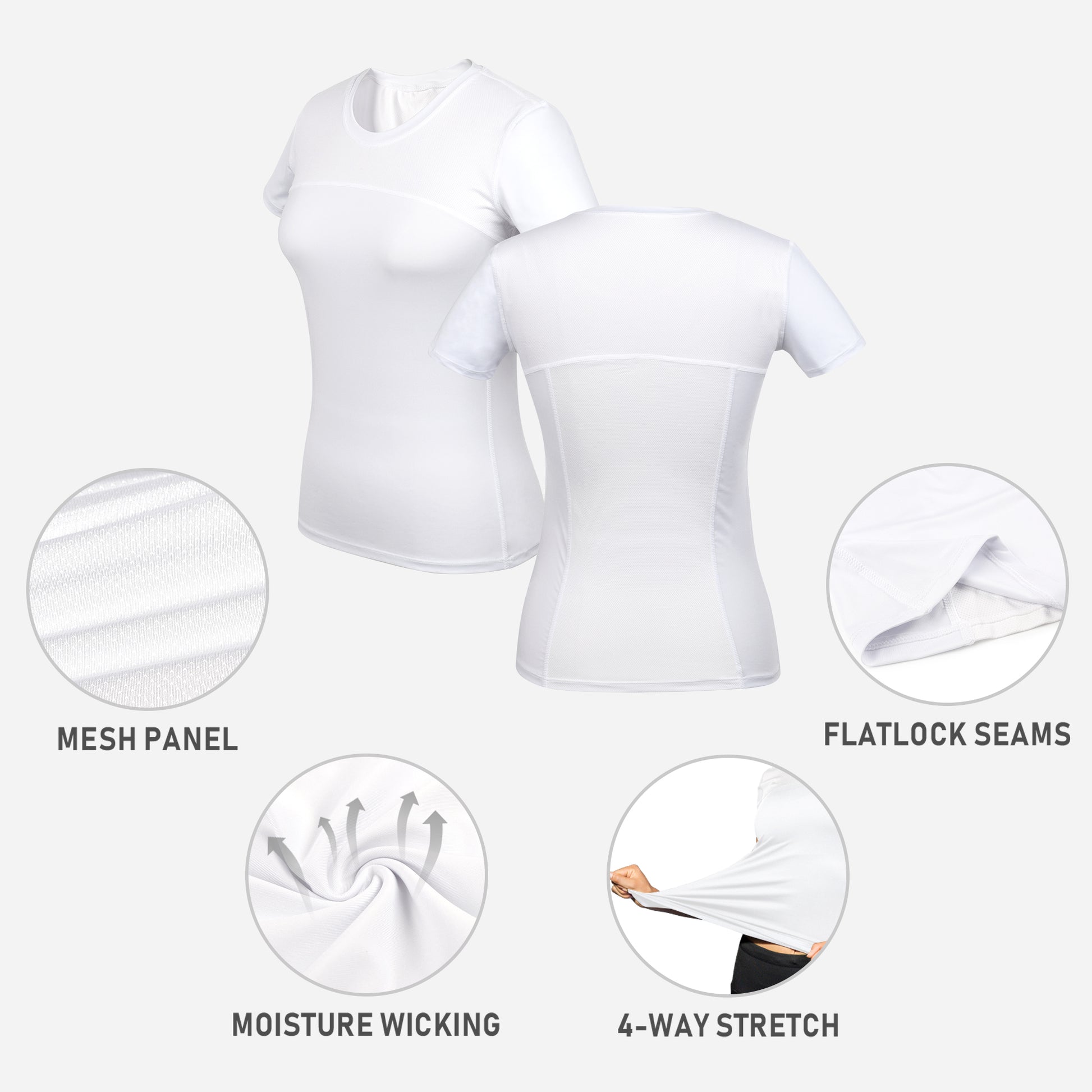 VEQKING Women's Compression T-Shirt Moisture‑Wicking, Quick‑Dry Activewear for Gym, Yoga & Running White