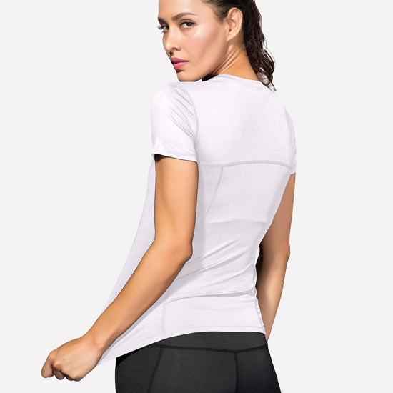 VEQKING Women's Compression T-Shirt Moisture‑Wicking, Quick‑Dry Activewear for Gym, Yoga & Running White