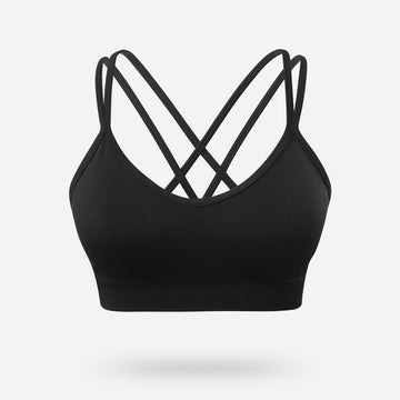 VEQKING Women's Cross Back Sports Bra Padded Strappy Medium Support Black