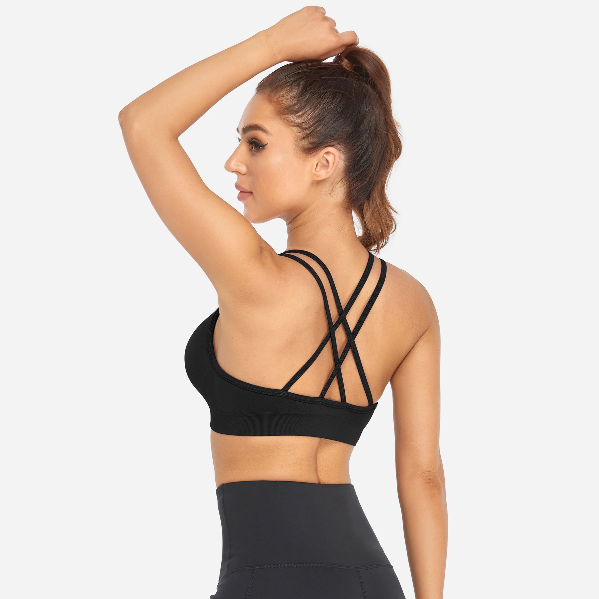VEQKING Women's Cross Back Sports Bra Padded Strappy Medium Support Black
