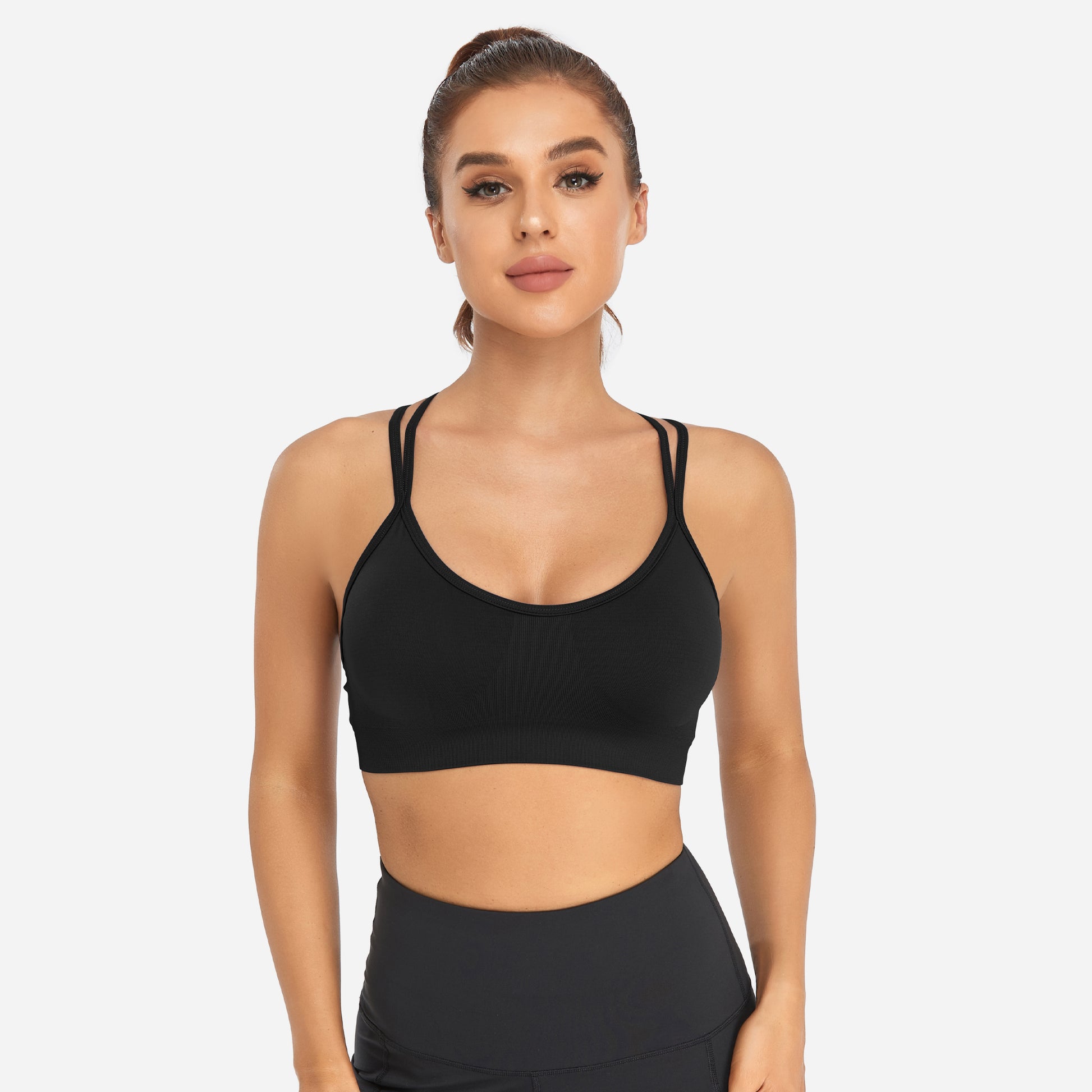 VEQKING Women's Cross Back Sports Bra Padded Strappy Medium Support Black