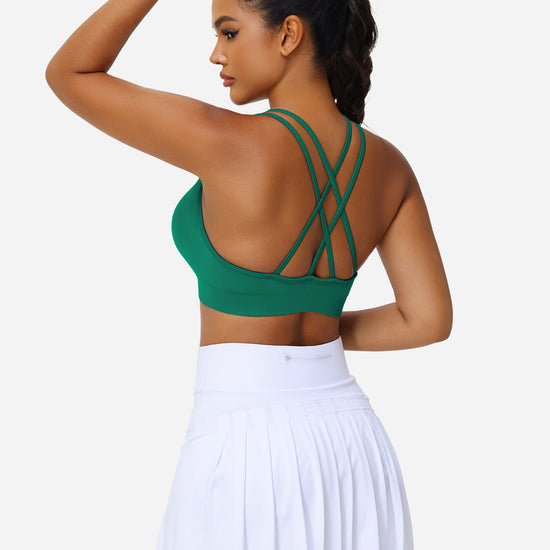 VEQKING Women's Cross Back Sports Bra Padded Strappy Medium Support Green