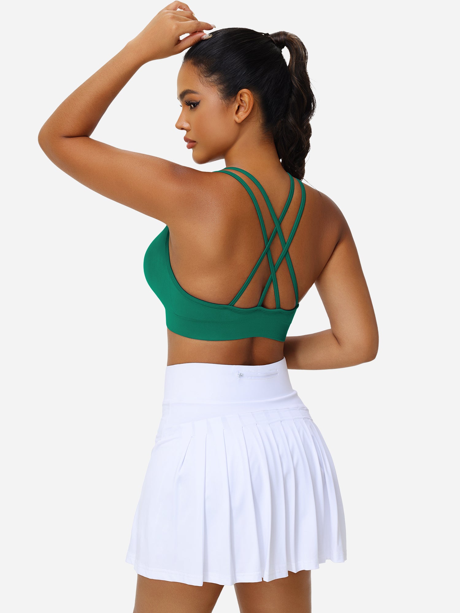 VEQKING Women's Cross Back Sports Bra Padded Strappy Medium Support Green