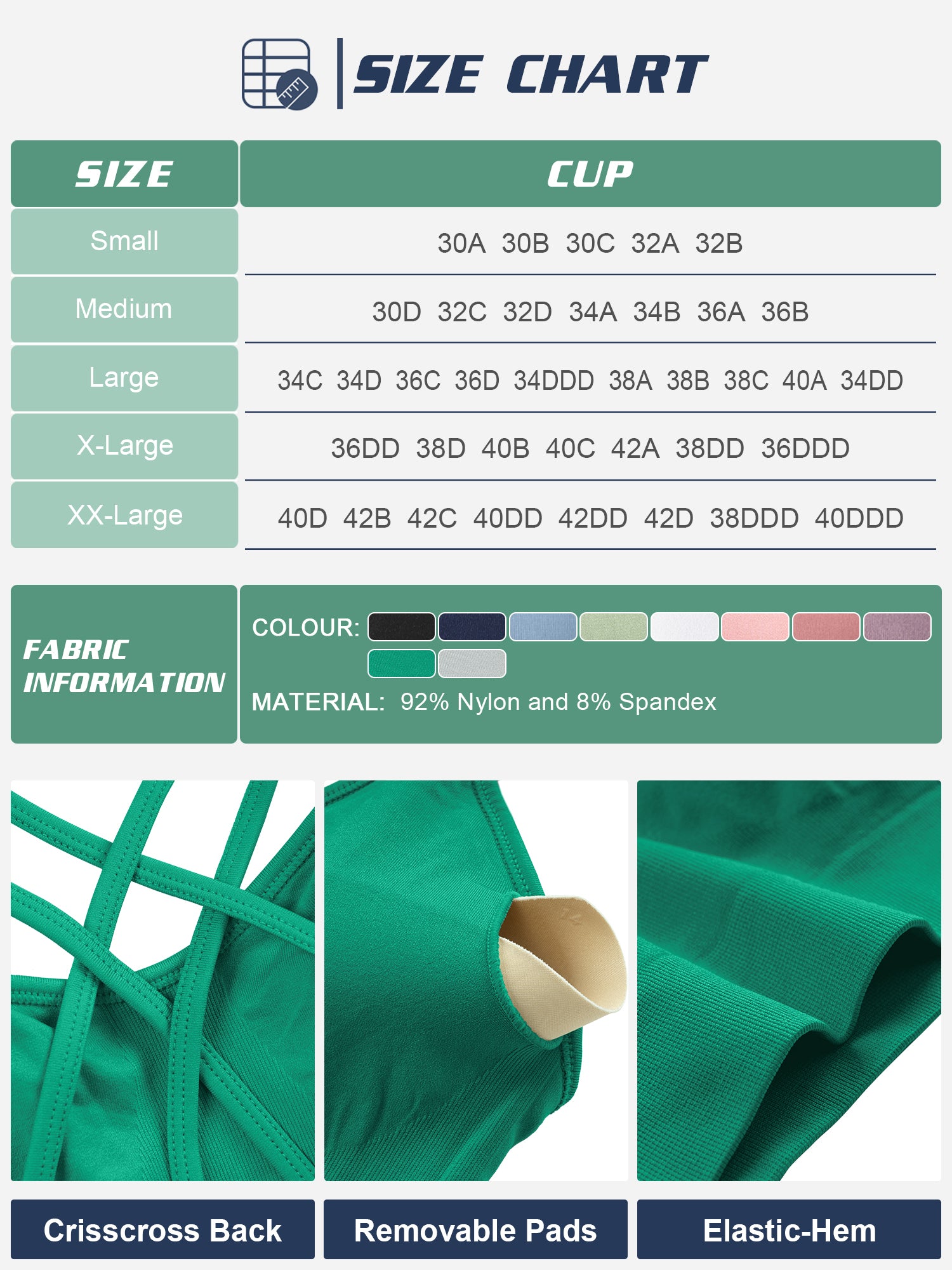 VEQKING Women's Cross Back Sports Bra Padded Strappy Medium Support Green