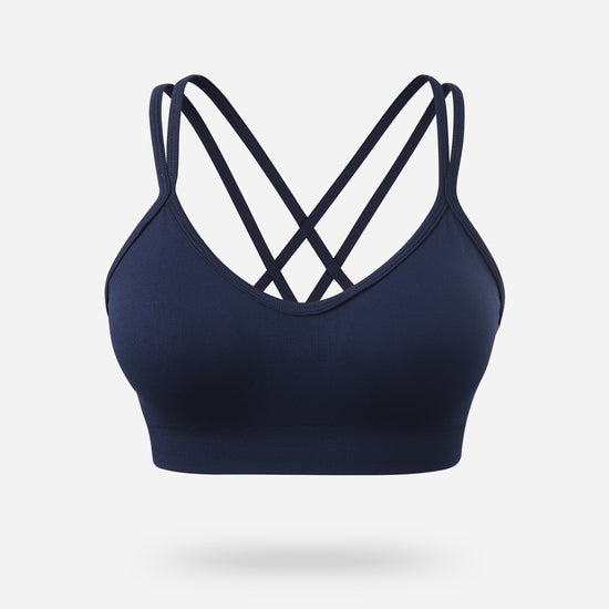 VEQKING Women's Cross Back Sports Bra Padded Strappy Medium Support Navy Blue