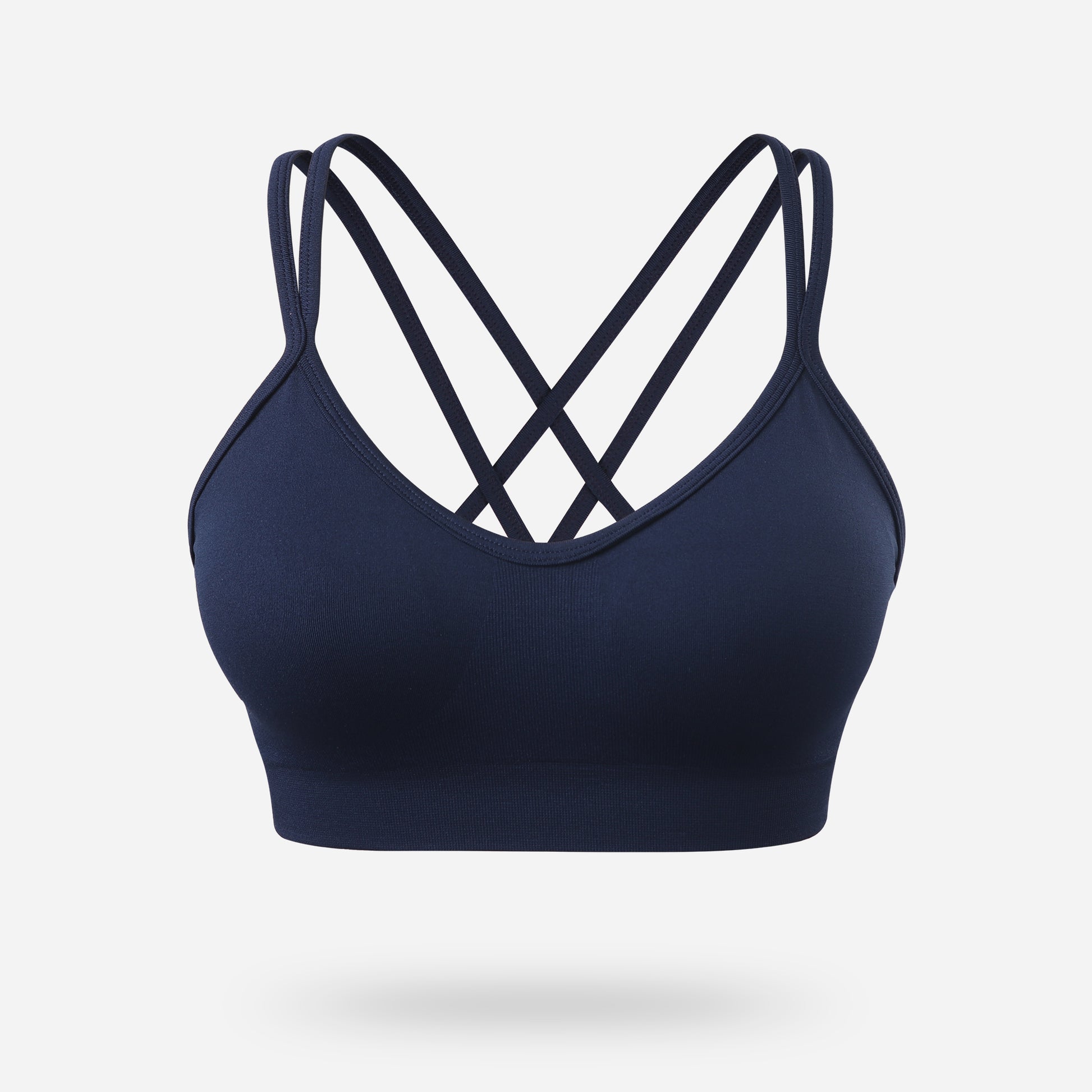 VEQKING Women's Cross Back Sports Bra Padded Strappy Medium Support Navy Blue