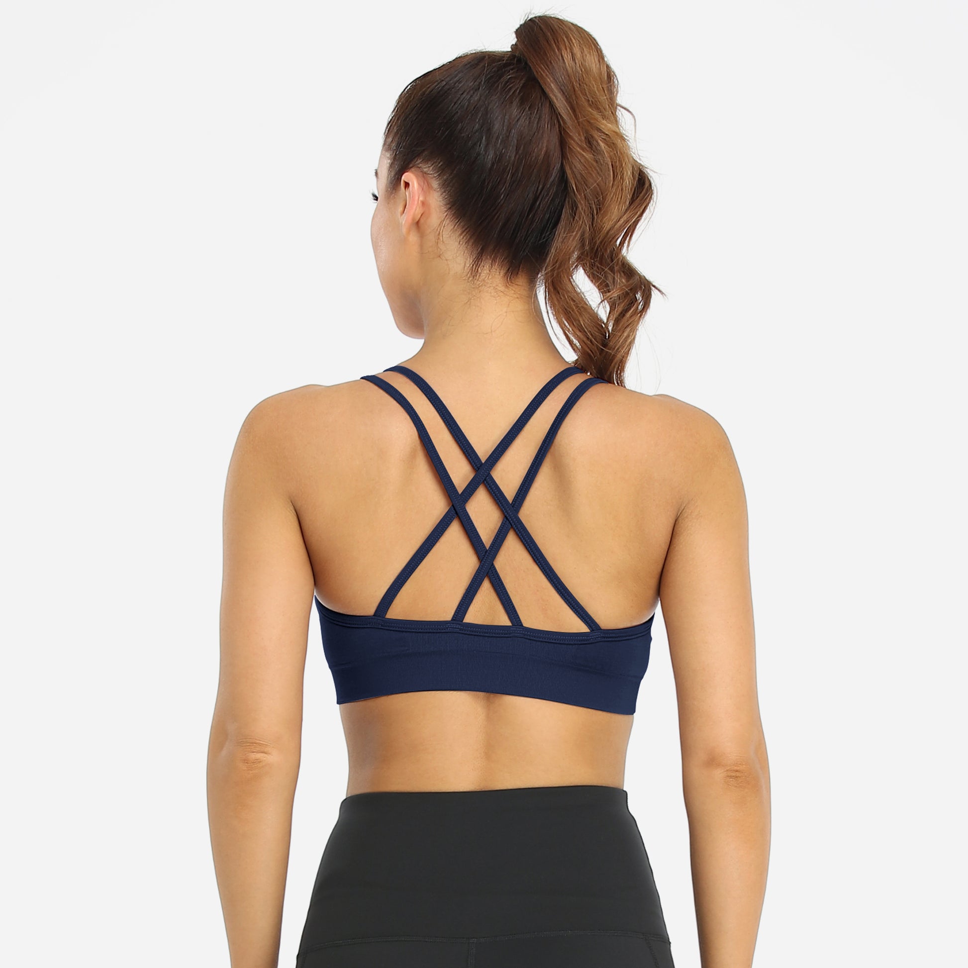 VEQKING Women's Cross Back Sports Bra Padded Strappy Medium Support Navy Blue