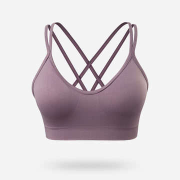 VEQKING Women's Cross Back Sports Bra Padded Strappy Medium Support Purple